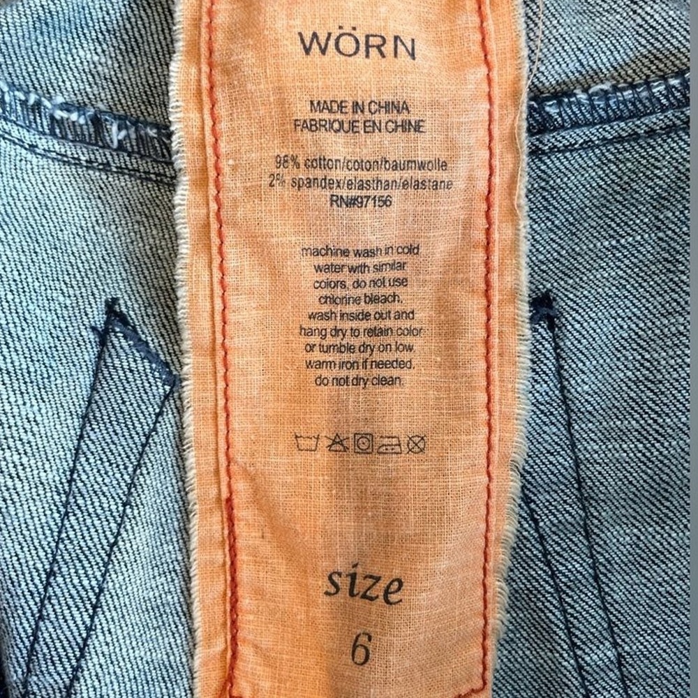 WÖRN Straight Leg Jeans Blue Excellent Zig Zag Stitch Denim Women Size 6 - Picture 8 of 8